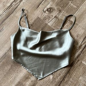 Forever 21 Sage green silky satin handkerchief cropped top size small